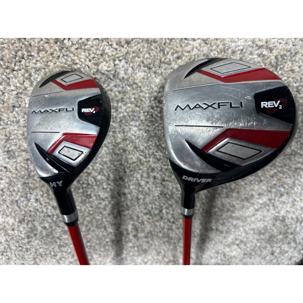 Maxfli Rev2 Junior Golf Club Set Driver and Hybrid Left Handed Red Black